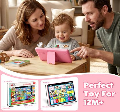 Learning Toys Tablet for Toddlers 1-3, Montessori Toys with Music & Sound, 3 Language Educational Toys, Speech Musical Toys, Early Development Gift for Boys Girls 1 2 3 Years Old (Pink)
