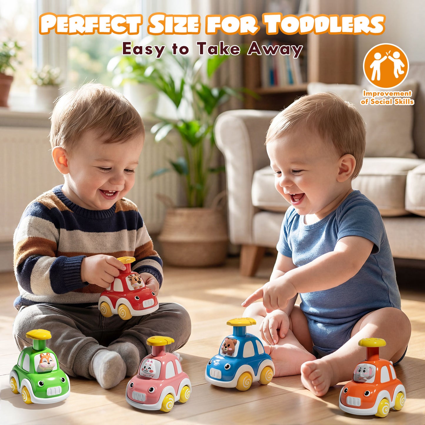 Toys for 1 2 3 Year Old Boys Girls, Toy Cars for Toddlers, Press and Go Toy Cars 6 Pcs, Play Vehicle Toys Set, Pull Back Cars Animal Car Toys Baby Toys for 1+ Year Old Birthday Gifts