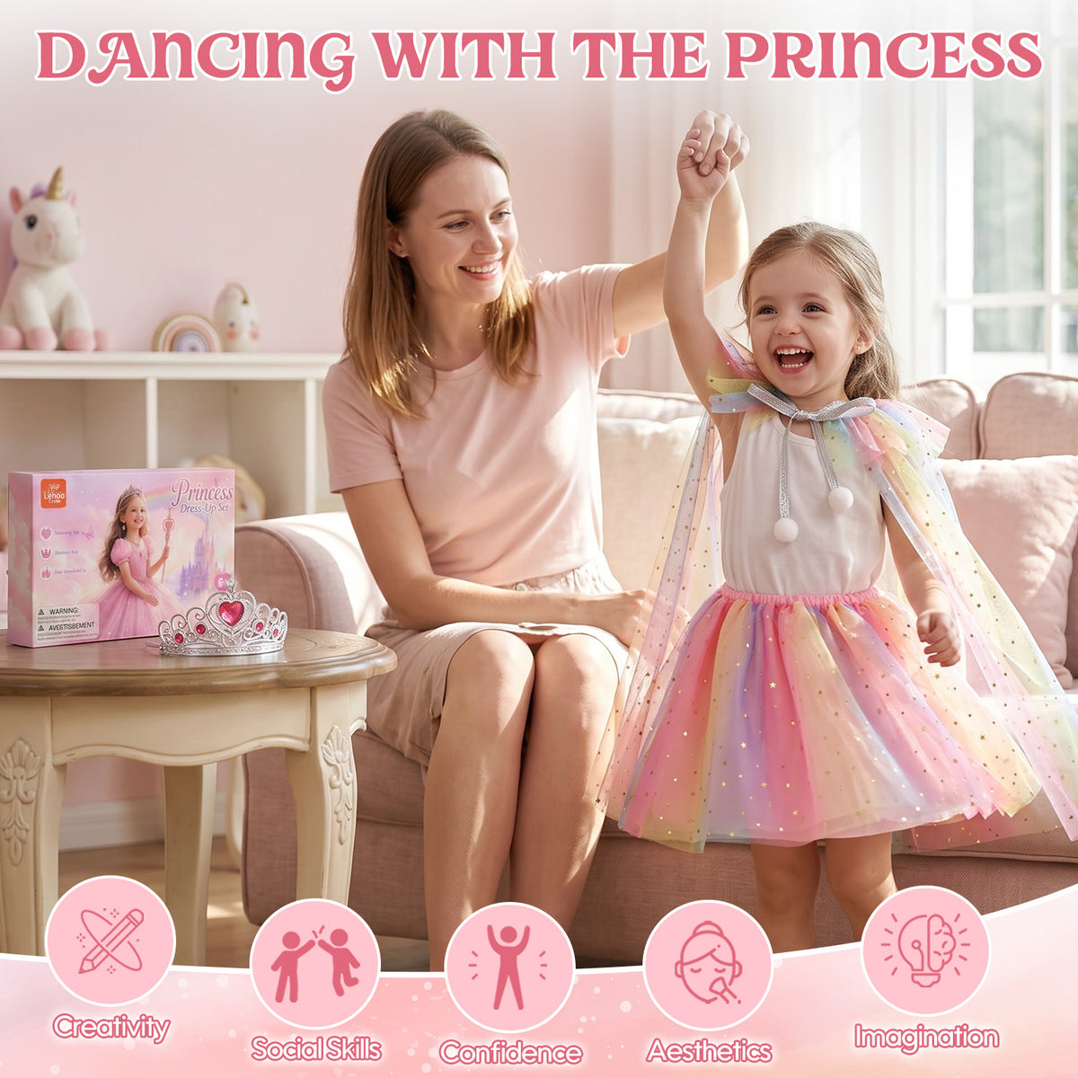 Princess Dress Up Toddler Girl Toys, Dress Up for Girls 3 4 5 6 Year Old, Princess Toys for Toddler Girls, Include Cloak, Gloves, Jewelry, Princess Wand... Birthday Gift for Girls (Unicorn)