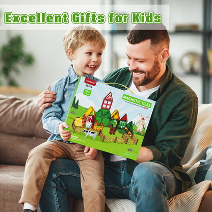Magnetic Tiles, Farm Animals Theme 46 PCS Magnetic Blocks, Montessori Learning Toys for 3 to 4 Year, Magnetic Construction Toys for Toddlers 3-6 Years Old, Educational Toys for Boys Girls
