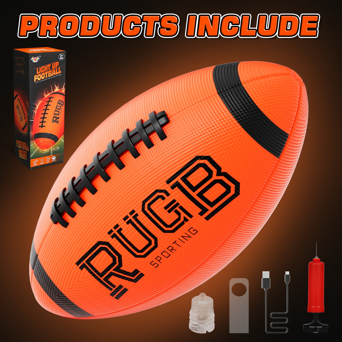 Glow in the Dark Football, USB Charge Light up Football Toys, Sport Toy for Boys, Bright Football for Night Outdoor Game, Outdoor Toys for Kids Teenagers Boys 8 10 11 12 15 Years Old, Birthday Gift