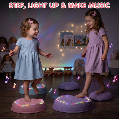 Stepping Stones for Kids, Upgraded Toddler Stepping Stones with Lights & Sounds, 5 Pcs Non-Slip Balance Stepping Stones, Up to 220 lbs, Coordination Skills Sensory Toys for Ages 2 3 4 5 6+ Girls