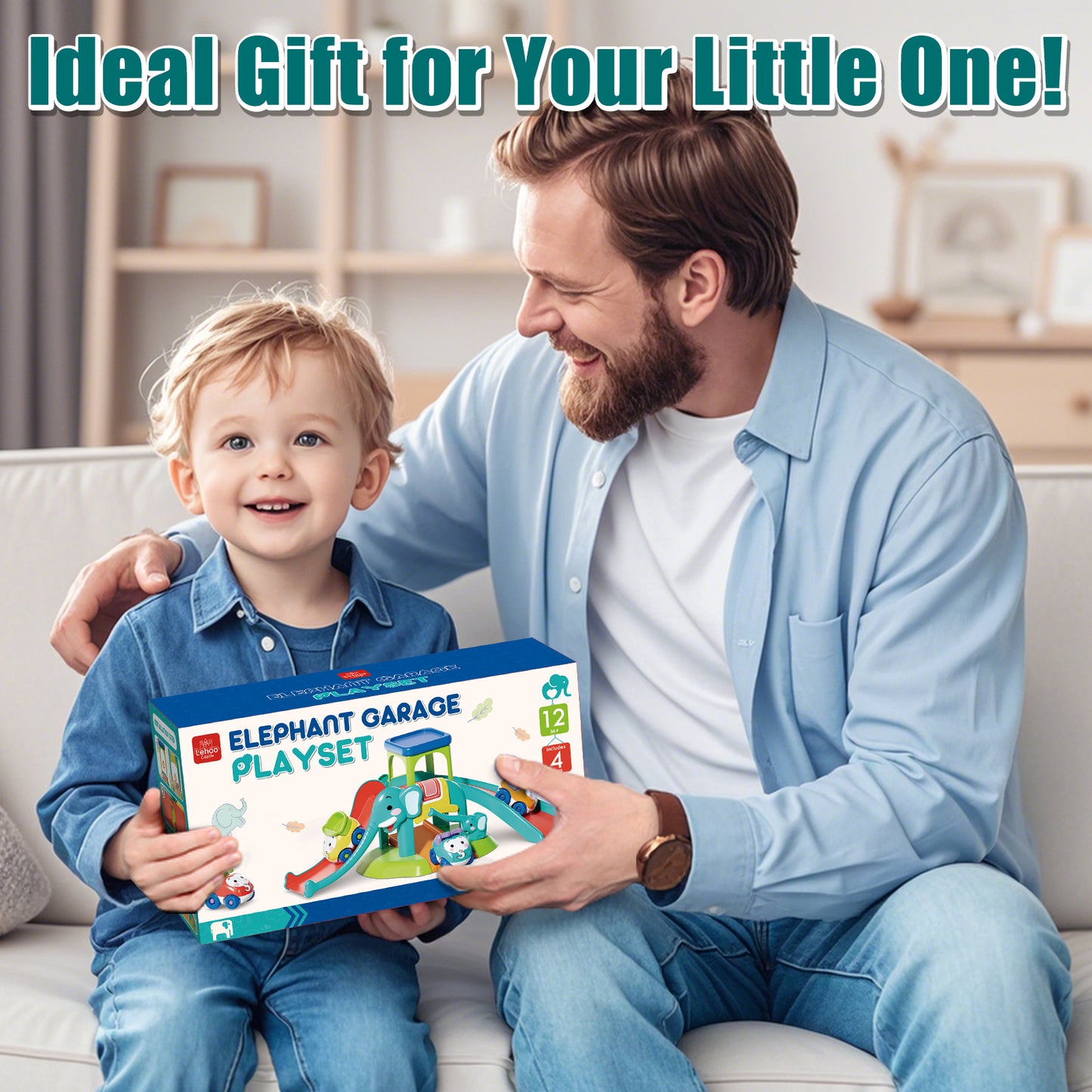 Toys for 1 2 3 Year Old Boy Girl, Toddler Toys, Toy Cars for Toddlers, 5 in 1 Elephant Slide & Parking with 4 Push and Go Toy Cars, Learning Educational Baby Toys for 1+ Year Old Birthday Gifts