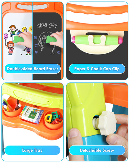 Easel for Kids, 4 in 1 Rotatable Double Sided Adjustable Standing Kids Art Easel Drawing Board White Board Chalkboard with Painting Accessories - Green