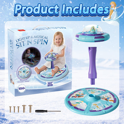 Princess Sit and Spin Toys for Toddlers, 360° Spinning Seat with LED Lights & Music, Sensory Spinning Chair for Body Balance Training, Sensory Toys for Ages 2-4 and Up, Best Birthday Christmas Gifts