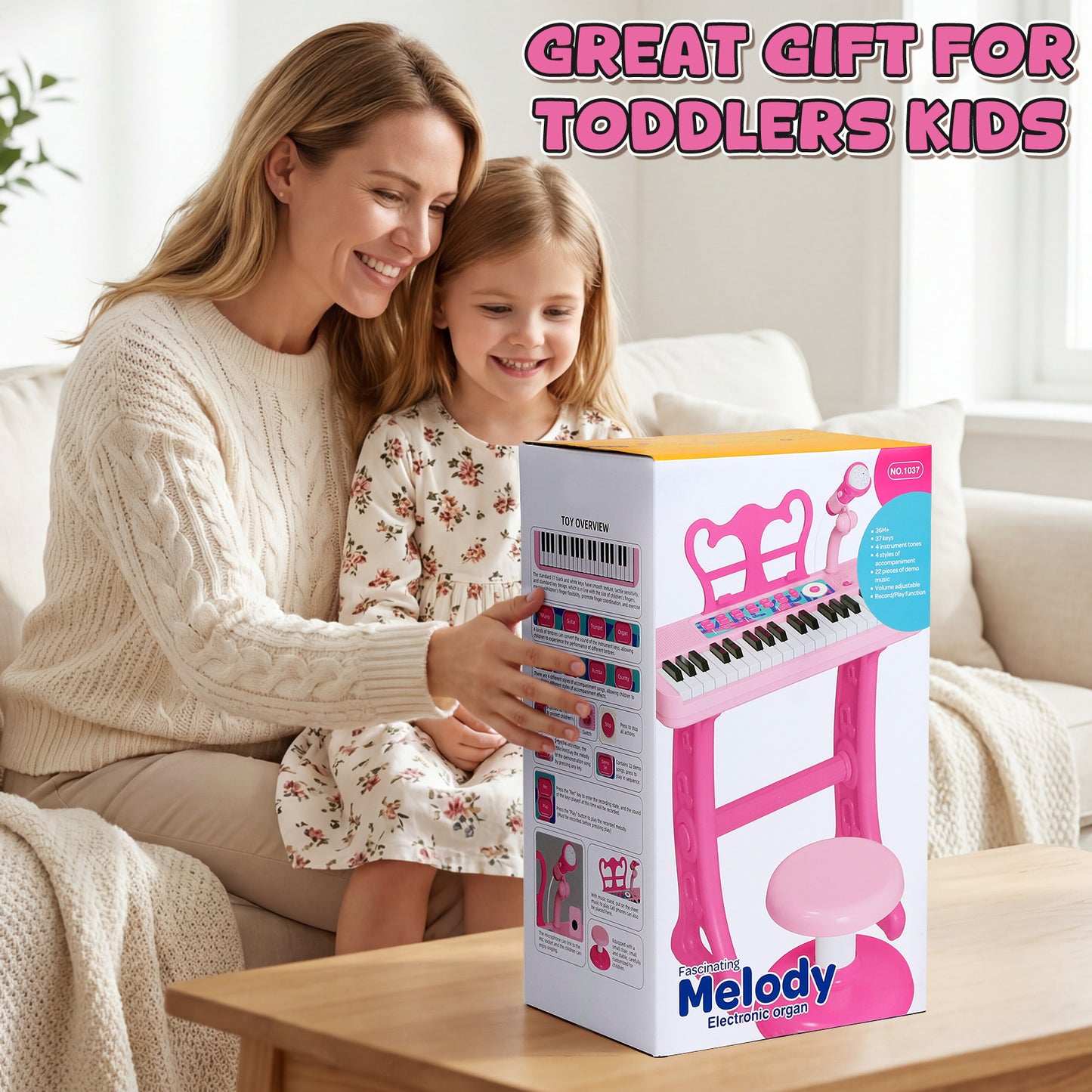 Keyboard Piano for Kids, Music Toys, Kids Piano with Microphone, Toddler Girl Toys, 37 Keys Musical Instruments for Toddlers, Birthday Gifts for 3 4 5 Year Old Girls