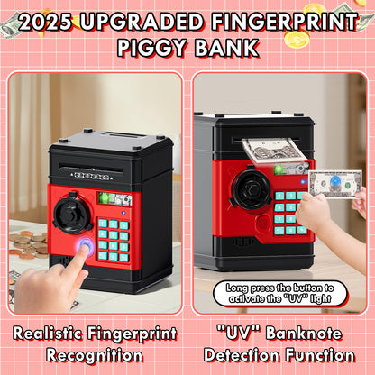 Piggy Banks for Kids, Money Bank with Fingerprint Recognition, Electronic Password Cash Coin Can ATM Bank with Auto Grab Bill Slot, Money Coin Saving Box for Kids, Perfect Gifts for Boys Girls