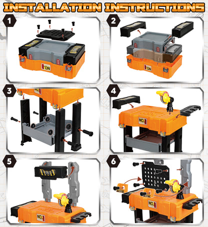 Kids Tool Bench Play Set, Educational Boy Toys, Kids Tool Set, Foldable Kids Workbench with Realistic Tools & Electric Drill & Take Apart Toy Cars, Construction Toys for Boys Age 2 3 Birthday Gifts