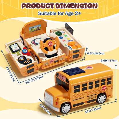 School Bus Toys with Sound & Story & Music, Toys for Boys 2 to 4 Years Old with Simulation Steering Wheel, Toddler Boy Toys age 3 5, Educational Learning Toys for Preschool, Best Gift for Boys Girls