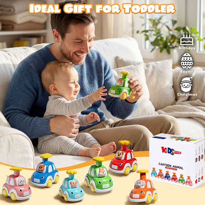 Toys for 1 2 3 Year Old Boys Girls, Toy Cars for Toddlers, Press and Go Toy Cars 6 Pcs, Play Vehicle Toys Set, Pull Back Cars Animal Car Toys Baby Toys for 1+ Year Old Birthday Gifts