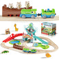 Train Set, Wooden Train Set for Kids, Train Toys for Toddlers, Wooden Train Tracks for Kids 2 3 4 5+ Years Old, Amusement Park Theme B, Great Gift for Boys Girls - Compatible with Other Brands