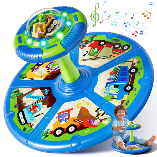 Sit and Spin Toys for Toddlers, 360° Dinosaur Toddler Spinning Seat with LED Lights & Music, Sensory Spinning Chair, Sensory Toys for Ages 2-4 and Up, Best Birthday Christmas Gifts