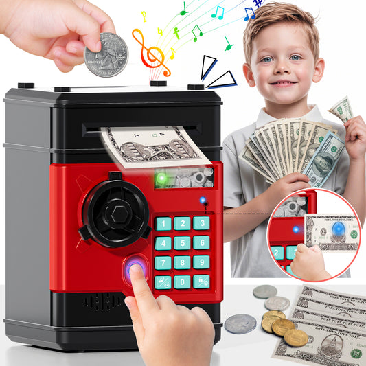 Piggy Banks for Kids, Money Bank with Fingerprint Recognition, Electronic Password Cash Coin Can ATM Bank with Auto Grab Bill Slot, Money Coin Saving Box for Kids, Perfect Gifts for Boys Girls