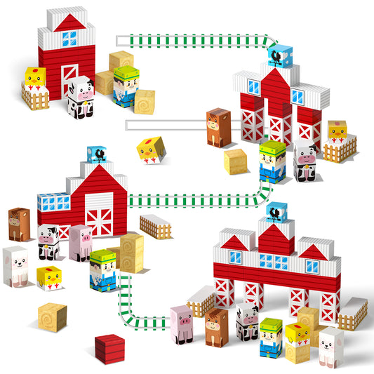 Magnetic Blocks, Farm Theme 54 PCS Magnetic Tiles, Montessori Learning Toys for 3 to 4 Year, Magnetic Construction Toys for Toddlers 3-6 Years Old, Educational Toys for Boys Girls