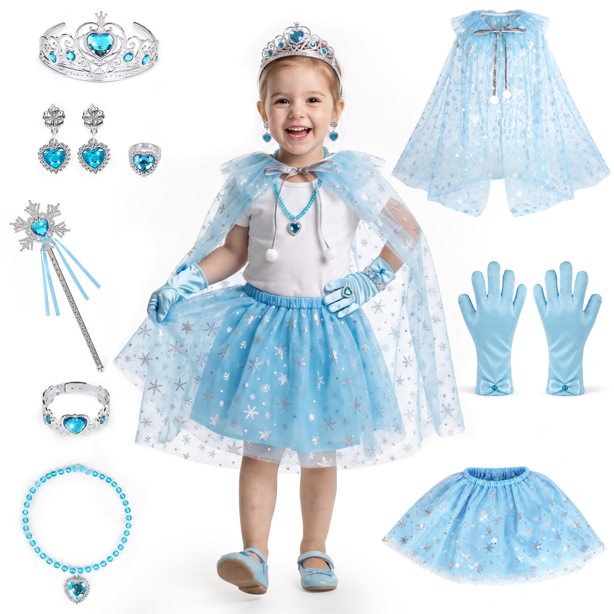 Princess Dress Up Toddler Girl Toys, Dress Up for Girls 3 4 5 6 Year Old, Princess Toys for Toddler Girls, Include Cloak, Gloves, Jewelry, Princess Wand... Birthday Gift for Girls (Ice & Snow)