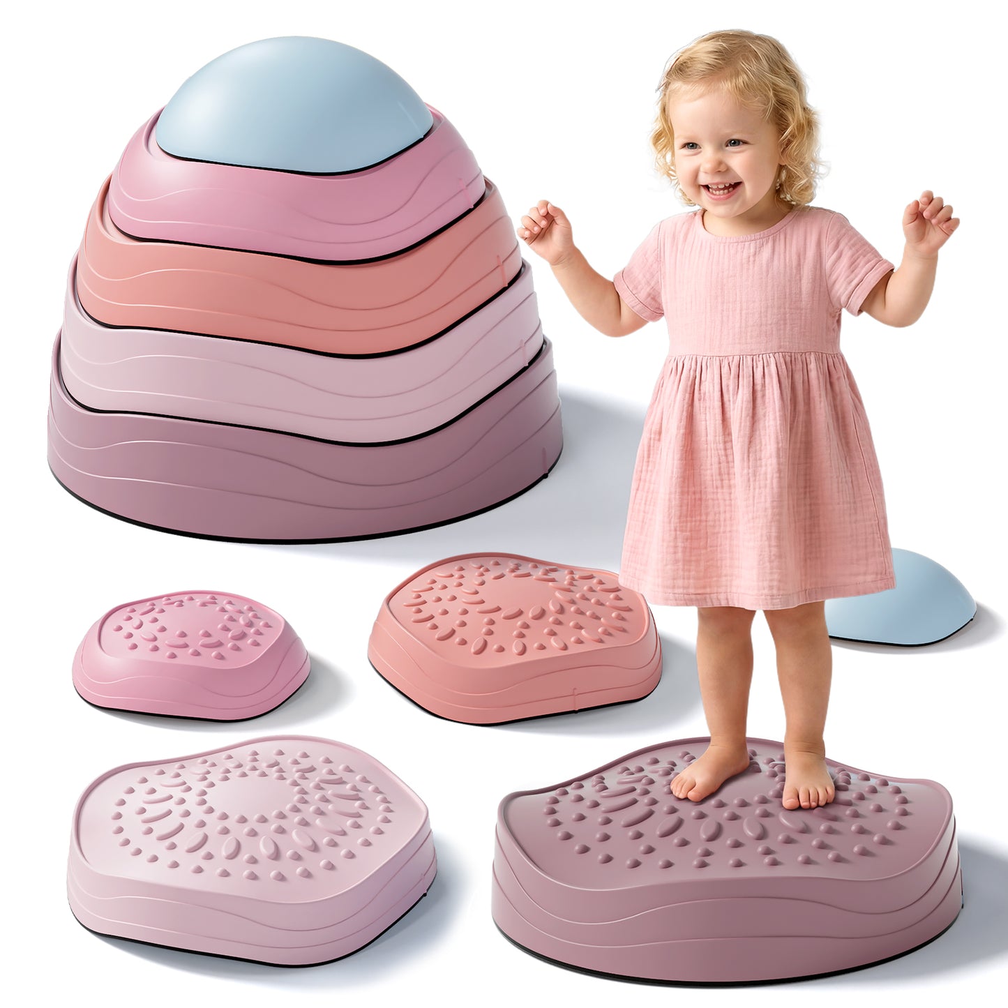 Stepping Stones for Kids, Upgraded Support Bones Toddler Stepping Stones, 5 Pcs Non-Slip Balance Stepping Stones, Up to 220lbs, Coordination Skills Sensory Toys for Ages 2 3 4 5 6+ Girls