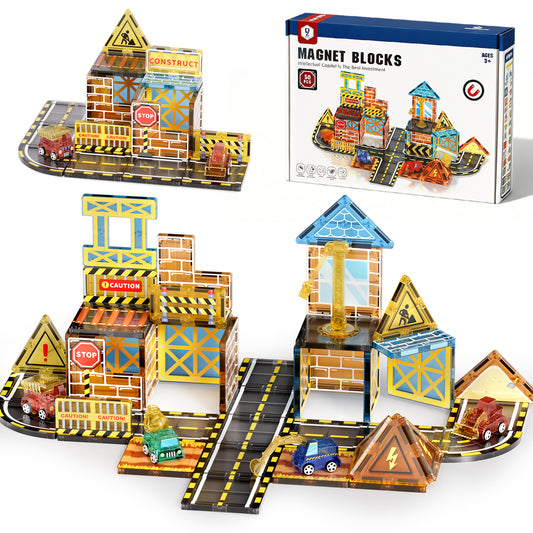 Magnetic Tiles, Construction Theme 50 PCS Magnetic Blocks, Montessori Learning Toys for 3 to 4 Year, Magnetic Construction Toys for Toddlers 3-6 Years Old, Educational Toys for Boys Girls