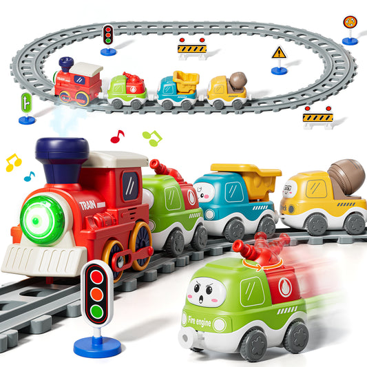 Toys for 1 2 3 Year Old Boys Girls, Train Set Toy Cars for Toddlers, Electric Train Tracks Playset with Steam, Lights & Music, Toddler Toys for 1+ Year Old Birthday Gifts