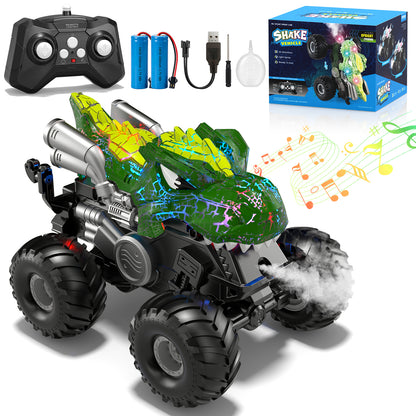Dinosaur Remote Control Cars for Toddlers, Remote Control Monster Truck for Boys, Lighting Rc Stunt Car Dinosaur Toys Cars with LED Lights & Spray for Kids Age 4 5 6 7 8 9 10 11 12