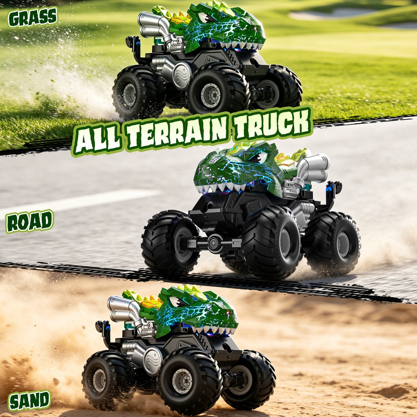 Dinosaur Remote Control Cars for Toddlers, Remote Control Monster Truck for Boys, Lighting Rc Stunt Car Dinosaur Toys Cars with LED Lights & Spray for Kids Age 4 5 6 7 8 9 10 11 12