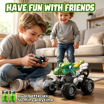 Dinosaur Remote Control Cars for Toddlers, Remote Control Monster Truck for Boys, Lighting Rc Stunt Car Dinosaur Toys Cars with LED Lights & Spray for Kids Age 4 5 6 7 8 9 10 11 12