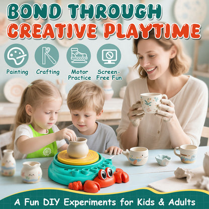 Pottery Wheel for Kids, Complete Kids Pottery Wheel Kit Arts and Crafts for Kids Ages 8-12, with 2 Packs Clay, Painting and Sculpting Tools, Ideal Birthday Christmas Gifts Toys for 6 7 8 9 10 11 12+