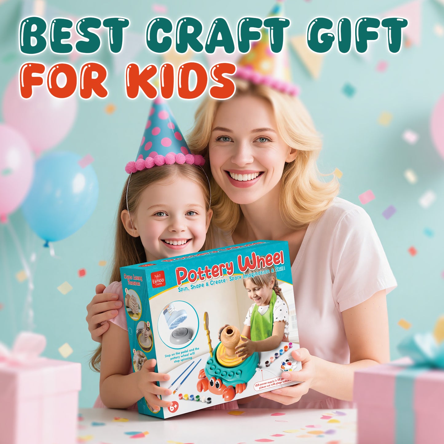 Pottery Wheel for Kids, Complete Kids Pottery Wheel Kit Arts and Crafts for Kids Ages 8-12, with 2 Packs Clay, Painting and Sculpting Tools, Ideal Birthday Christmas Gifts Toys for 6 7 8 9 10 11 12+
