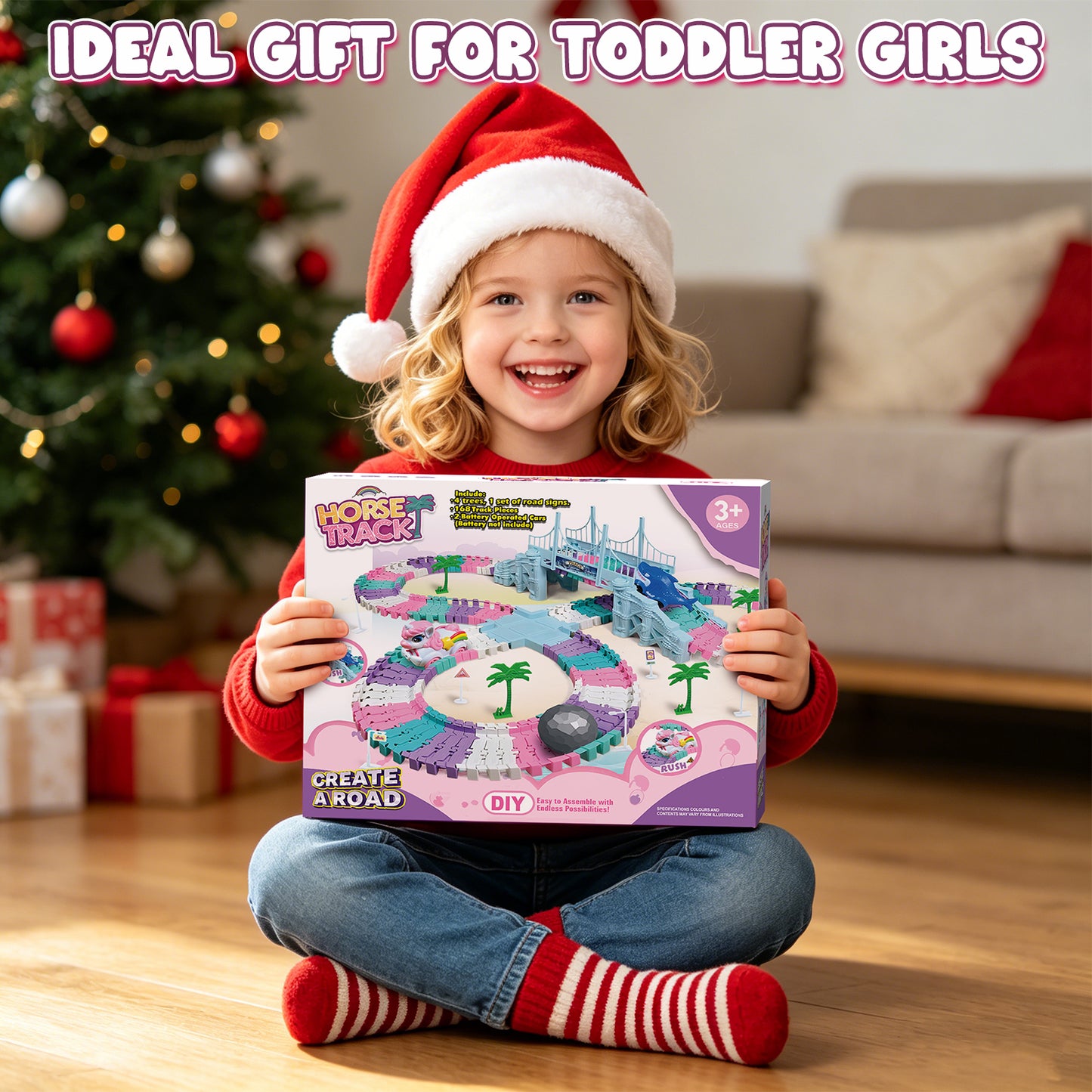 Race Car Track Set, Unicorn Toys for Girls 3-5, 194 PCS Race Track for Girls with 2 Unicorn Cars Toy, Car Race Track for Toddlers 3 4 5 6 Years Old, Mini Monster Truck for Boys Girls Birthday Gifts