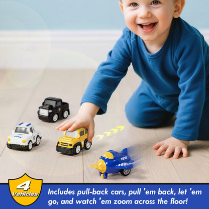 Toys for 2 Year Old Boy, Police Truck Toys Cars with Lights & Sounds, Toy Trucks Car for Boys 2 3 4 5 Years Old, 5 in 1 Toddler Carrier Truck Toy with 4 Pull Back Cars, Best Birthday Christmas Gifts